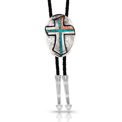 Montana Silversmiths Western Lifestyle Braided Leather Cord Silver Finished Arrow Pointed Tips Southwestern Style Bolo Tie