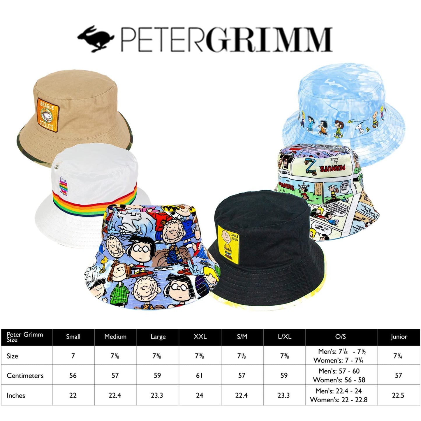 Peter Grimm Peanuts Cartoon Collection, Unisex Character Bucket Hats