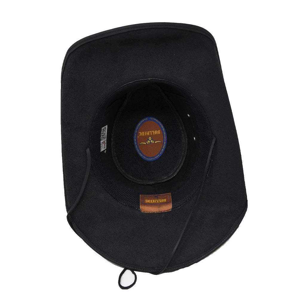 BULLHIDE Leather Collection Men's King of The Road Top Grain Leather Cowboy Hat with 3 3/8" Brim and Chin Cord