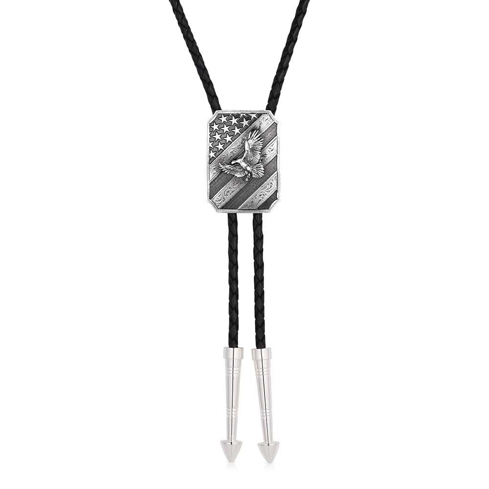 Montana Silversmiths Western Lifestyle Braided Leather Cord Silver Finished Arrow Pointed Tips Southwestern Style Bolo Tie