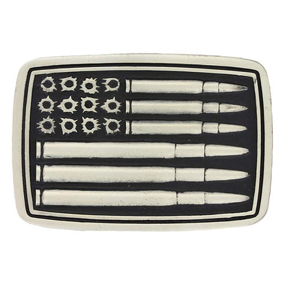 Montana Silversmiths 2nd Amendment Series Attitude Western Belt Buckle (Silver Bullet Flag - Antiqued Silver)