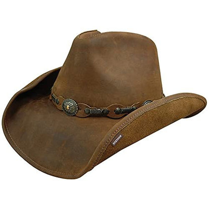 Stetson Men's Roxbury Shapeable Leather Cowboy Western Hat, Rust, Small
