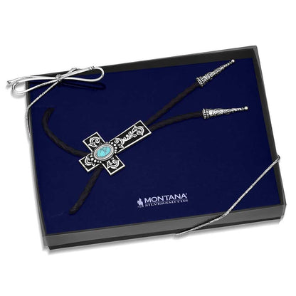 Montana Silversmiths Western Lifestyle Braided Leather Cord Silver Finished Arrow Pointed Tips Southwestern Style Bolo Tie