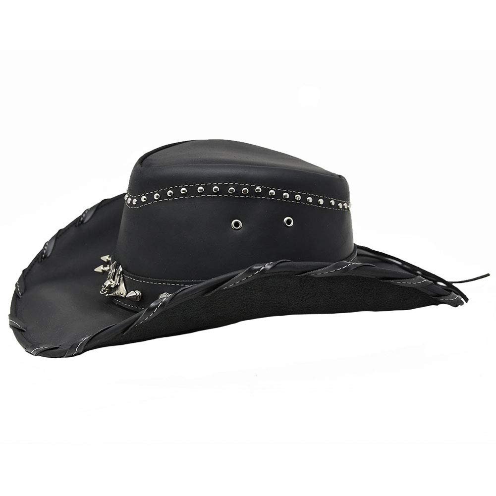 Bullhide Men's 3 3/8" Brim Collection Iron Road Top Grain Leather Cowboy Hat with Chin Cord