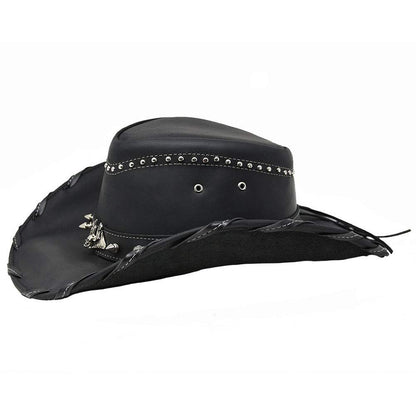 Bullhide Men's 3 3/8" Brim Collection Iron Road Top Grain Leather Cowboy Hat with Chin Cord