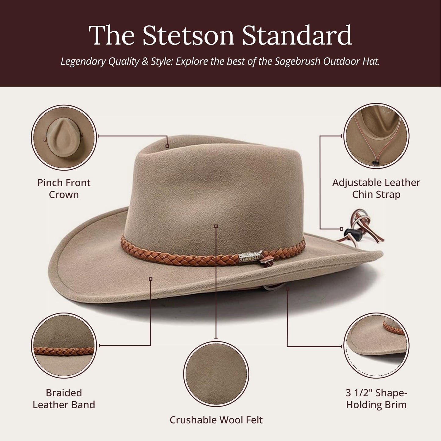 Stetson Sagebrush, Color: Mink, Size: L (OWSGBH-813423L0)