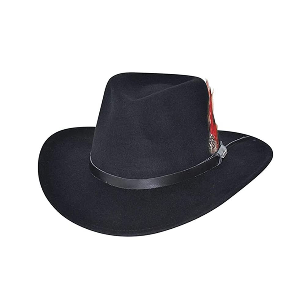 Bullhide Women's Brittoli Collection Men's Voyager Premium Wool Western Cowboy Hat with Feather, Black, Small