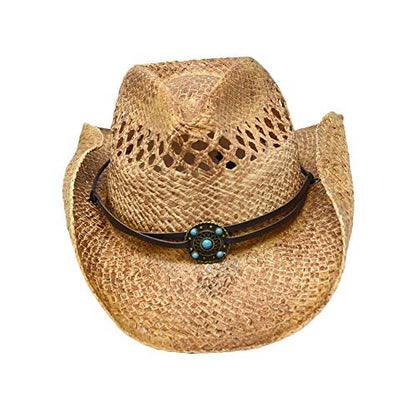 Bullhide Women's Anytime Raffia Straw Cowboy Hat, 3 1/2" Shapeable Brim, Natural, Small/Medium