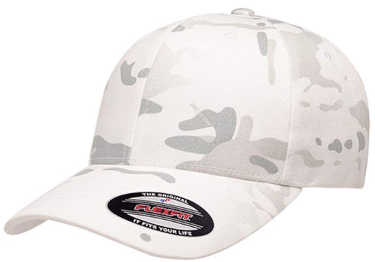 Flexfit Multicam 6 Panel Baseball Cap Officially Licensed Multi-Cam 2 Patterns Black Camo or Green Camo (Large/X-Large, Alpine White Multicam)