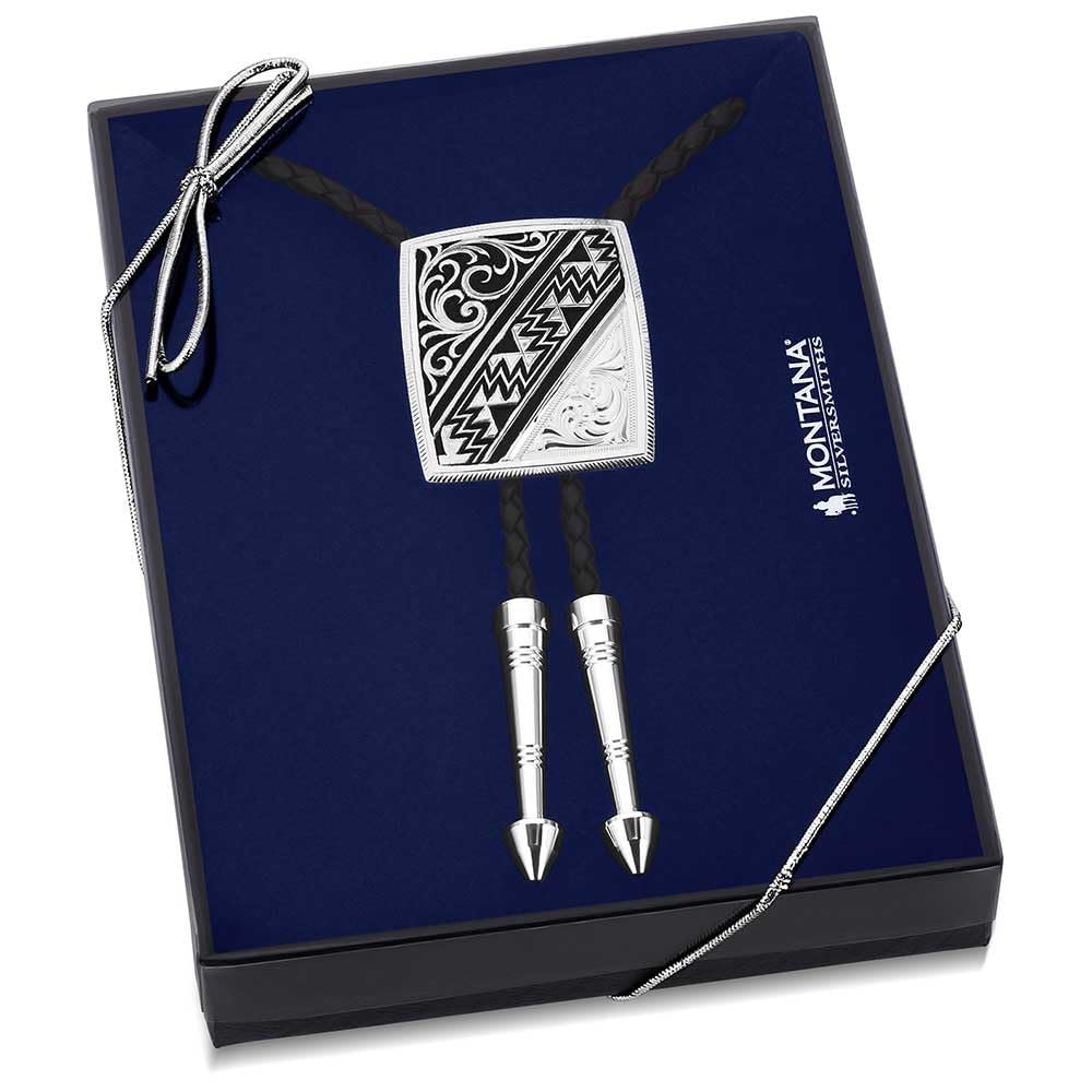 Montana Silversmiths Western Lifestyle Braided Leather Cord Silver Finished Arrow Pointed Tips Southwestern Style Bolo Tie