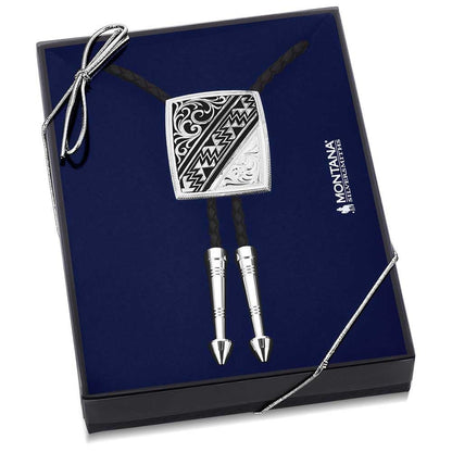 Montana Silversmiths Western Lifestyle Braided Leather Cord Silver Finished Arrow Pointed Tips Southwestern Style Bolo Tie