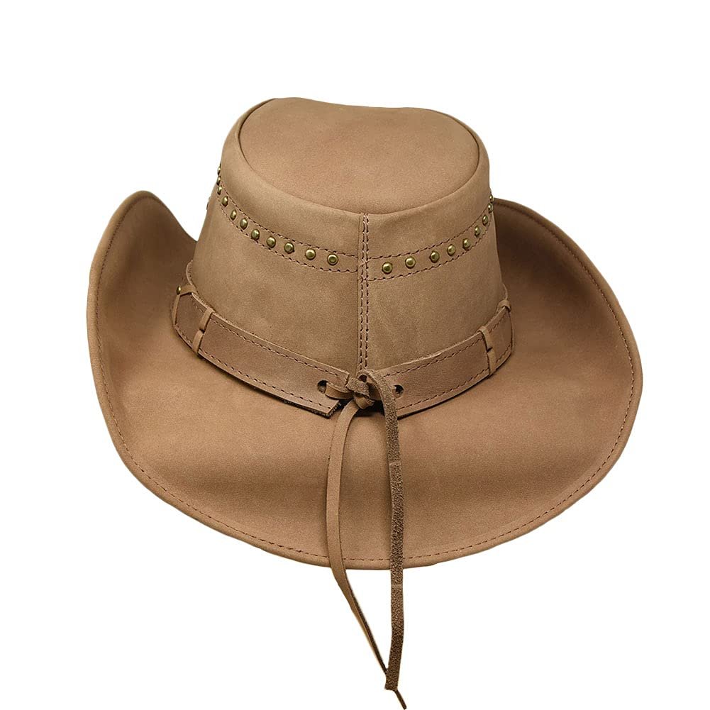 Montecarlo / Bullhide Hats Mens Burnt Dust Genuine Leather Outback Cowboy Hat, 3 3/8" Brim
