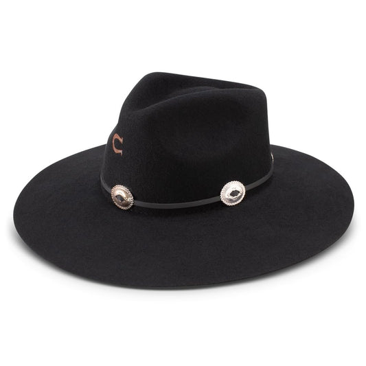 Charlie 1 Horse Traveler Black 3 3/4in Brim Concho Band Fashion Hat
