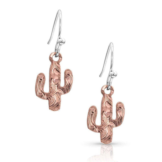 Montana Silversmiths Western Inspired Cactus Dangle Earrings (Desert Darling Rose)