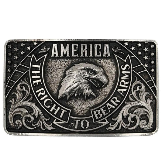 Montana Silversmiths 2nd Amendment Series Attitude Western Belt Buckle (America Eagle Bear Arms - Antique Silver)